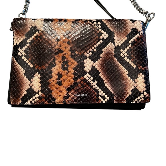 SOLD ALL SAINTS Fetch Sliver Chain Soft Leather Wallet Bag Crossbody Shoulder - Picture 4 of 10